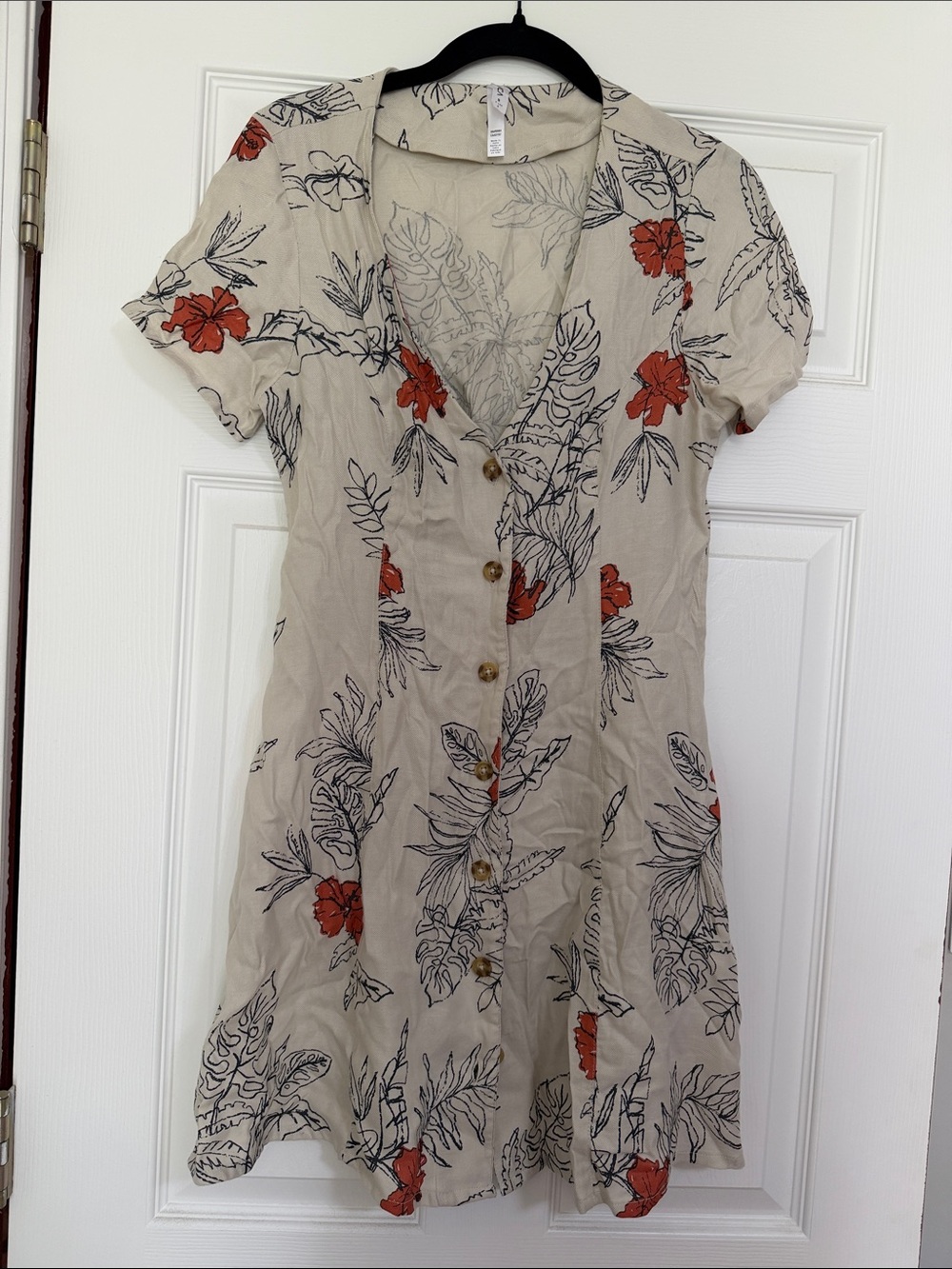 RVCA Beige Mini Dress with Red Floral Print